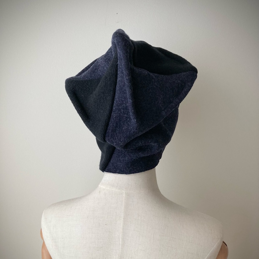 artist japanese boro 100% merino wool sweater hat patchwork cloche blue black - Picture 5 of 8